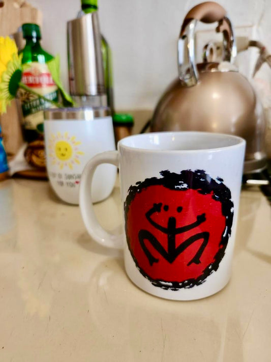 Taino Coqui Symbol in Circle Of Enlightenment  White glossy mug