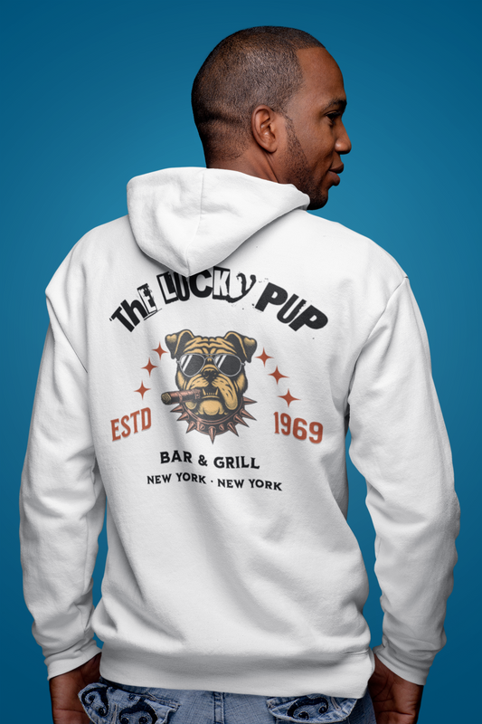 The Lucky Pup Bar And Grill Unisex hoodie (white)