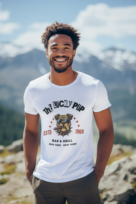 The Lucky Pup Bar & Grill (black lettering) Unisex t-shirt