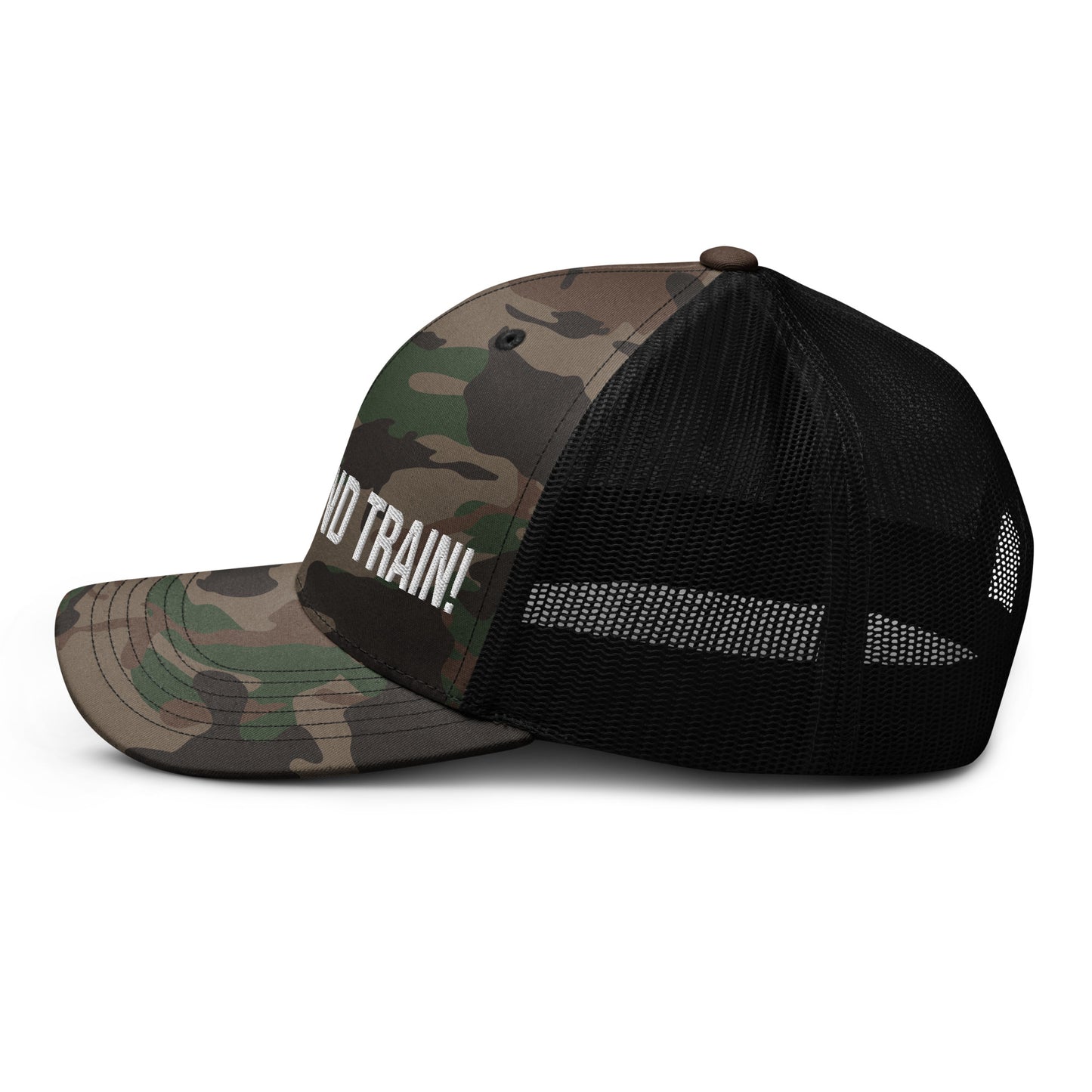 Shut Up And Train Camouflage trucker hat