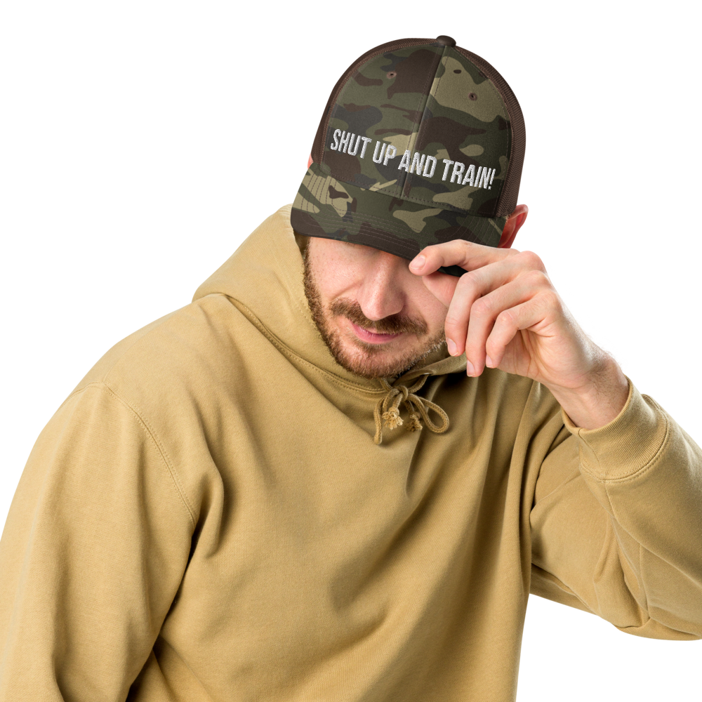 Shut Up And Train Camouflage trucker hat
