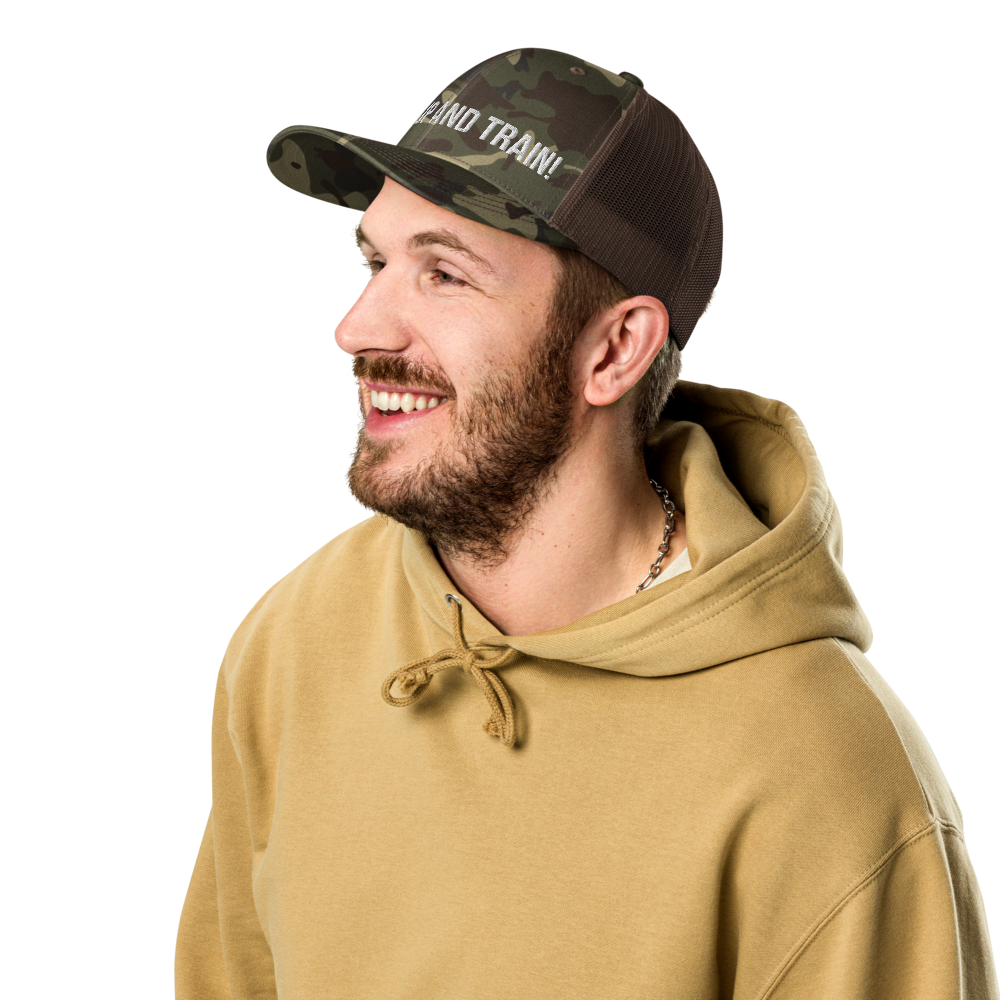 Shut Up And Train Camouflage trucker hat