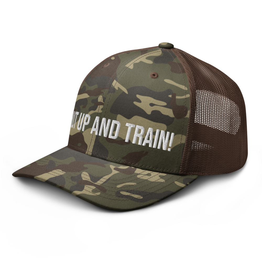 Shut Up And Train Camouflage trucker hat