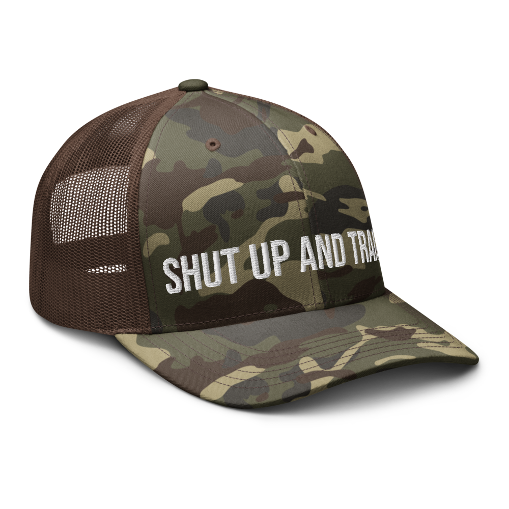 Shut Up And Train Camouflage trucker hat