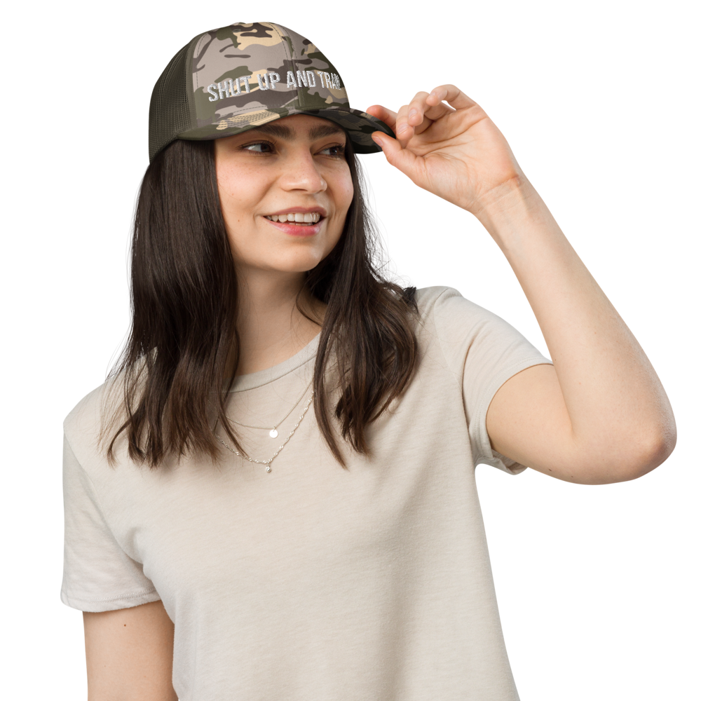 Shut Up And Train Camouflage trucker hat