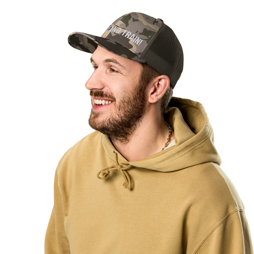 Shut Up And Train Camouflage trucker hat
