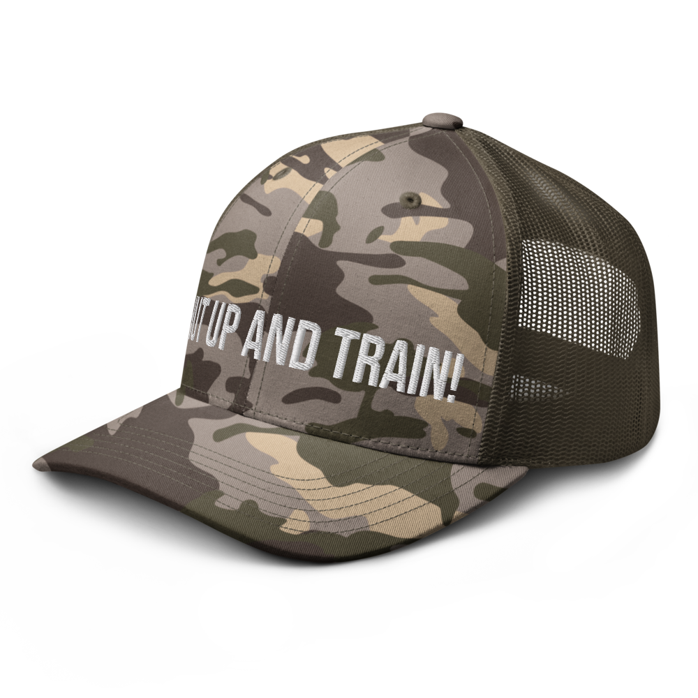 Shut Up And Train Camouflage trucker hat