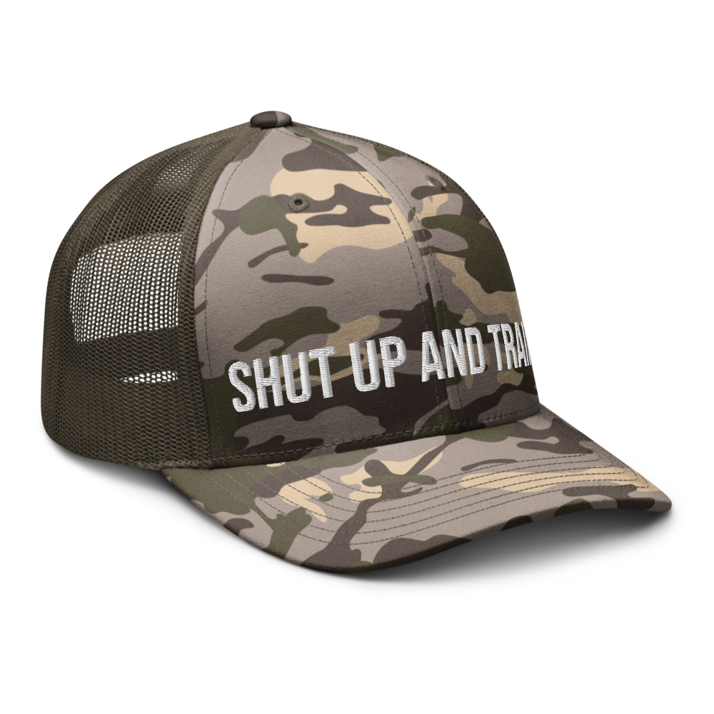 Shut Up And Train Camouflage trucker hat