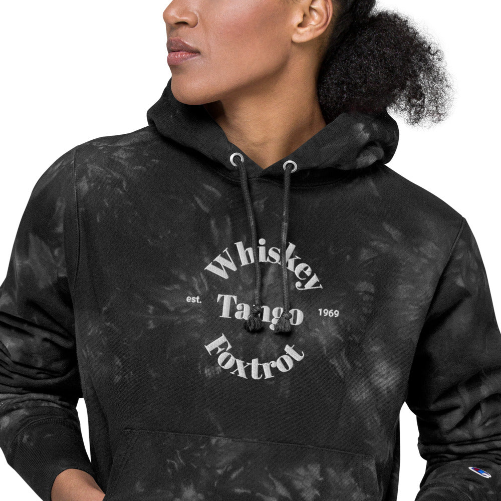 Whiskey Tango Foxtrot Est. 1969 Unisex Champion tie-dye hoodie