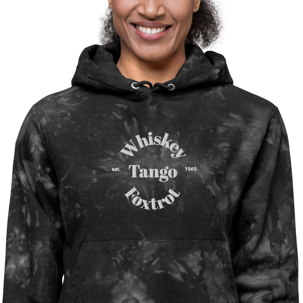 Whiskey Tango Foxtrot Est. 1969 Unisex Champion tie-dye hoodie