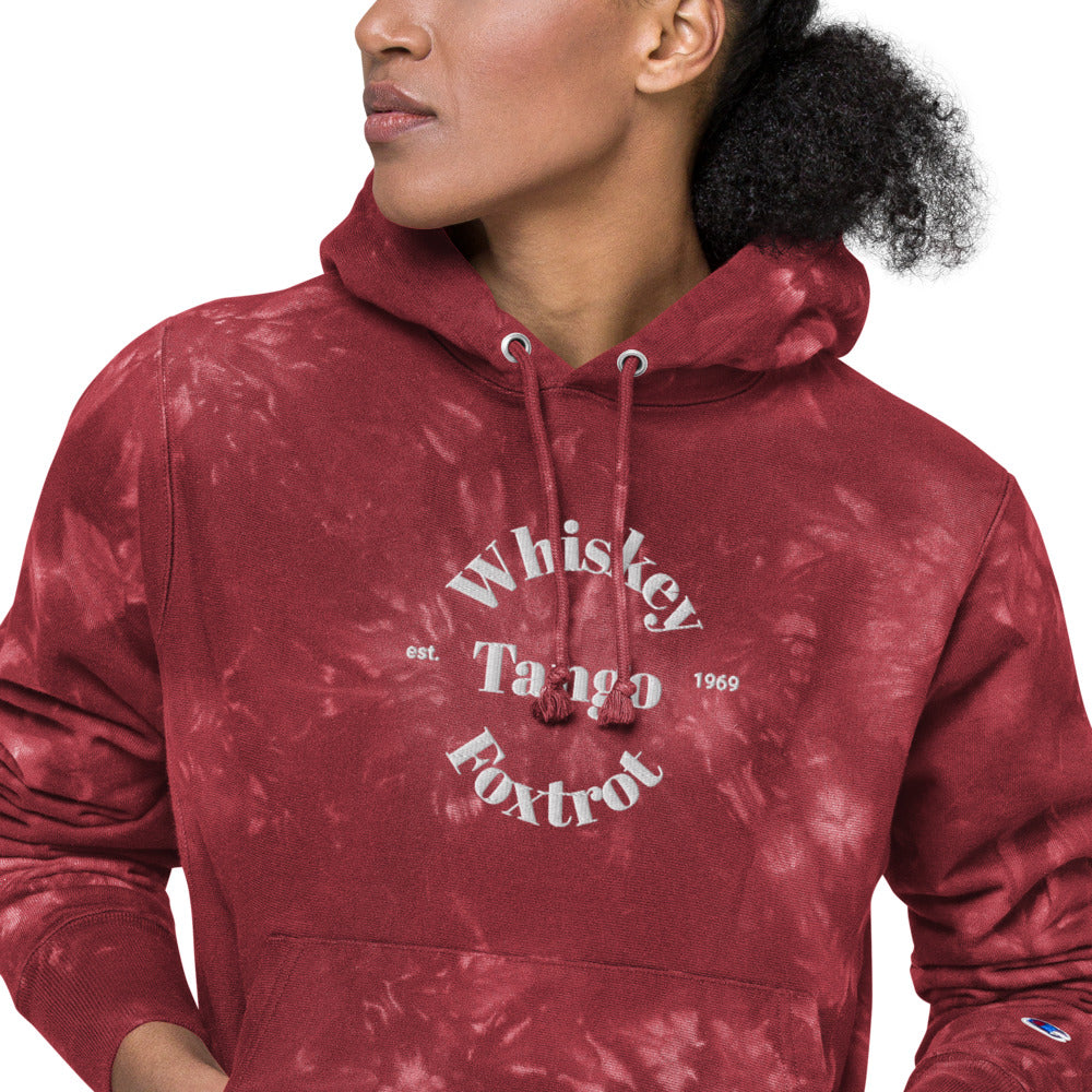 Whiskey Tango Foxtrot Est. 1969 Unisex Champion tie-dye hoodie