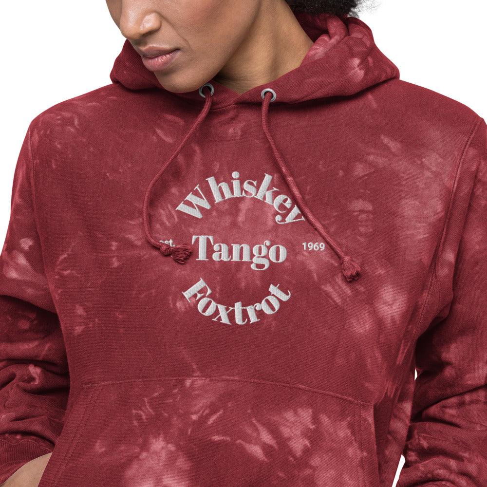 Whiskey Tango Foxtrot Est. 1969 Unisex Champion tie-dye hoodie