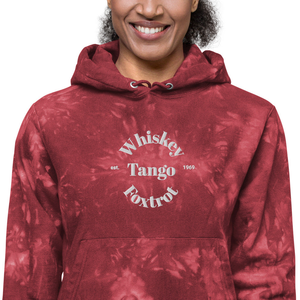 Whiskey Tango Foxtrot Est. 1969 Unisex Champion tie-dye hoodie