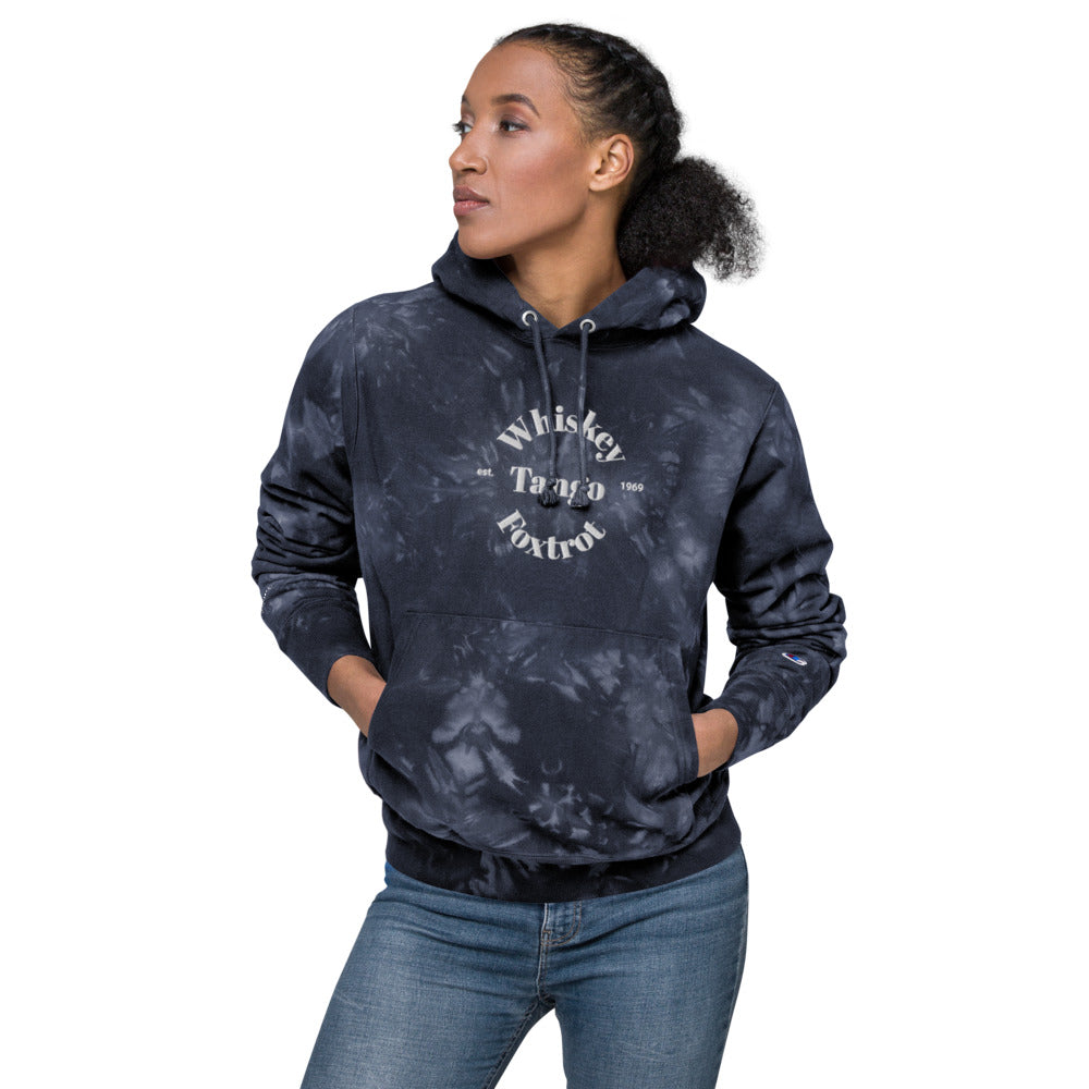 Whiskey Tango Foxtrot Est. 1969 Unisex Champion tie-dye hoodie