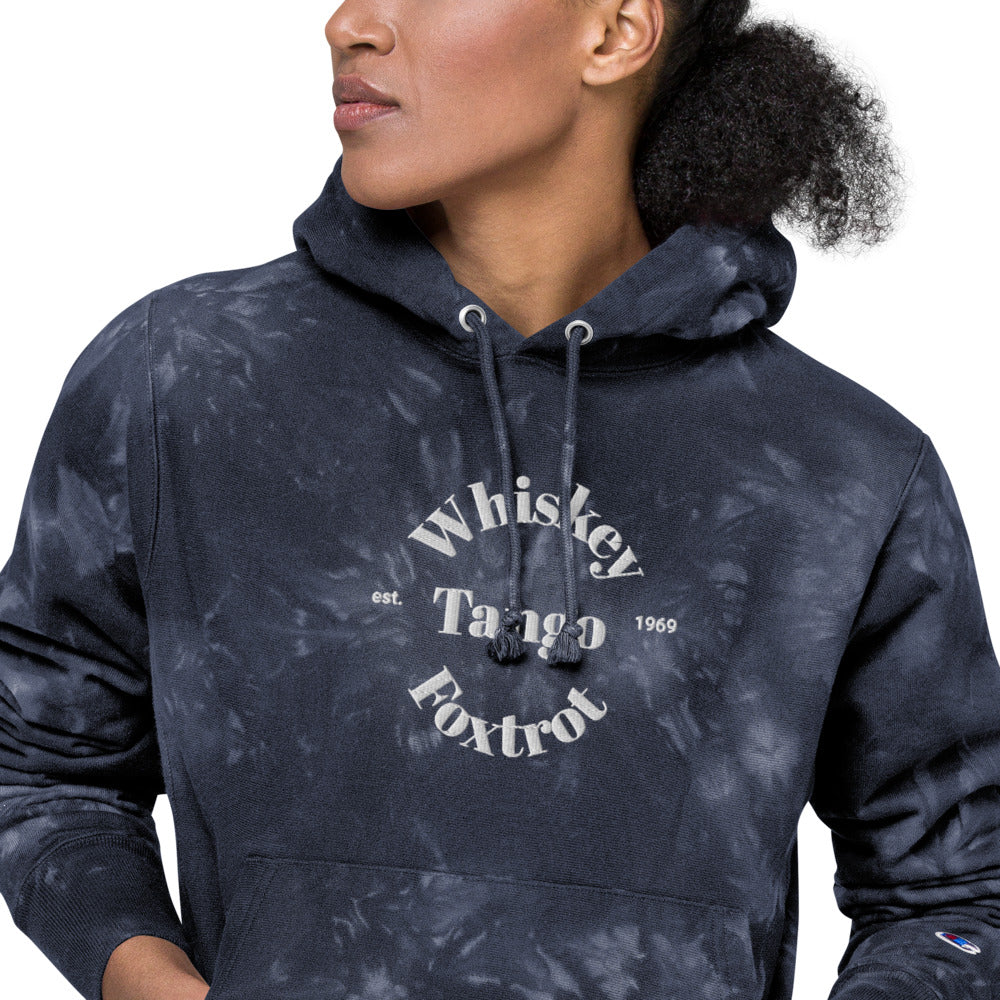 Whiskey Tango Foxtrot Est. 1969 Unisex Champion tie-dye hoodie