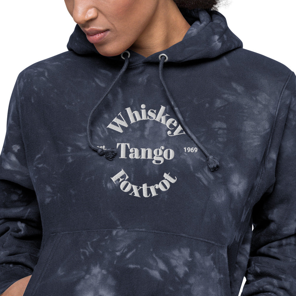 Whiskey Tango Foxtrot Est. 1969 Unisex Champion tie-dye hoodie