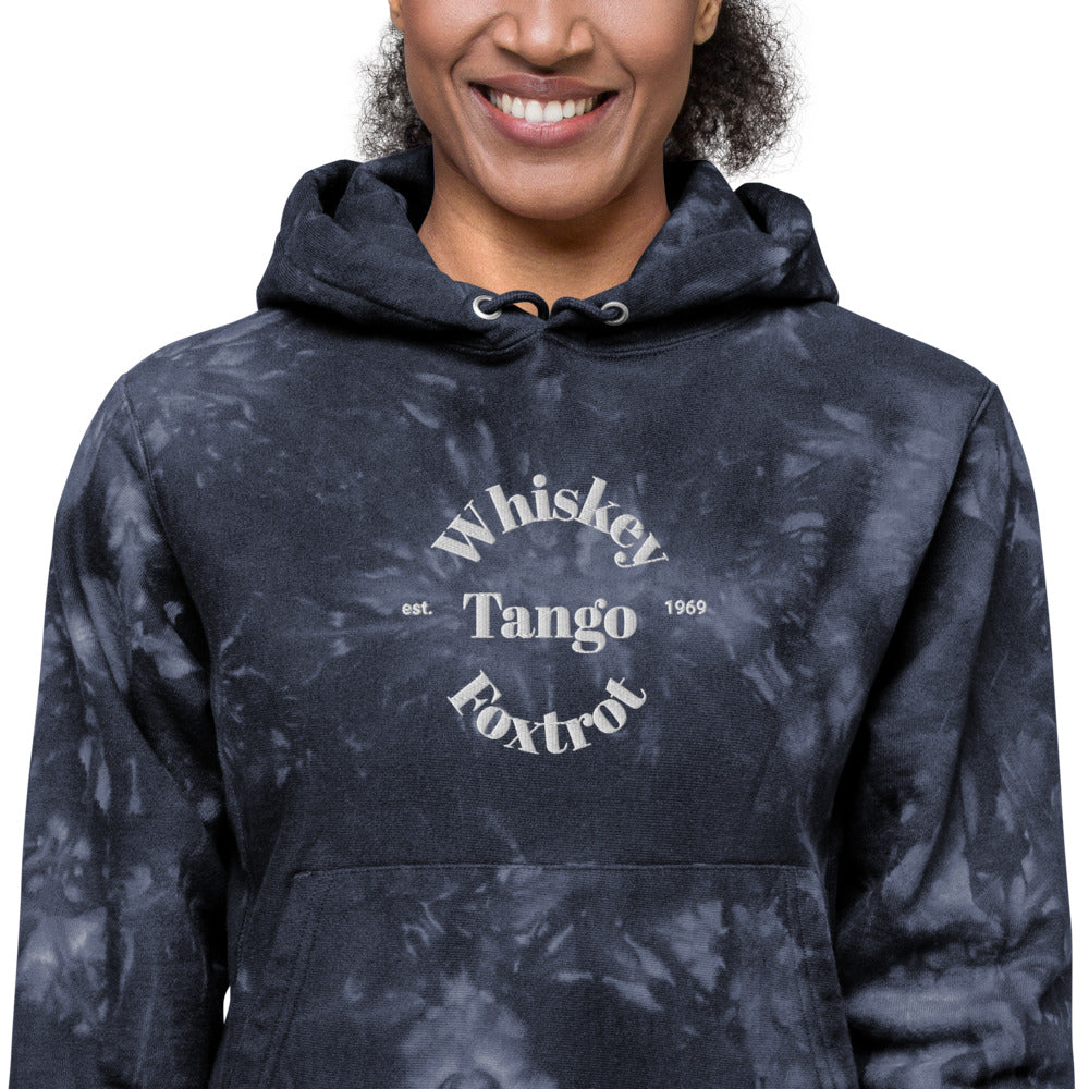 Whiskey Tango Foxtrot Est. 1969 Unisex Champion tie-dye hoodie