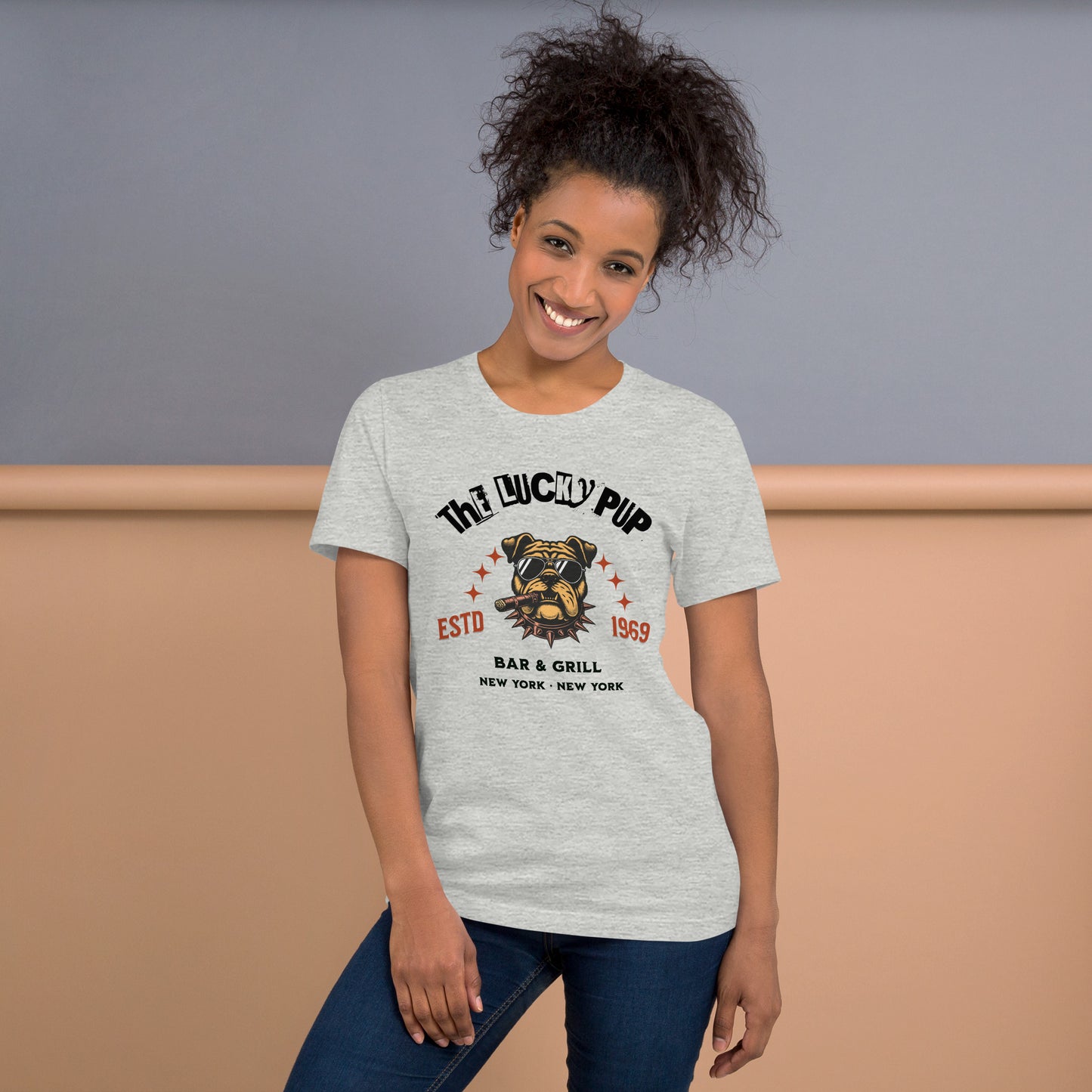 The Lucky Pup Bar & Grill (black lettering) Unisex t-shirt