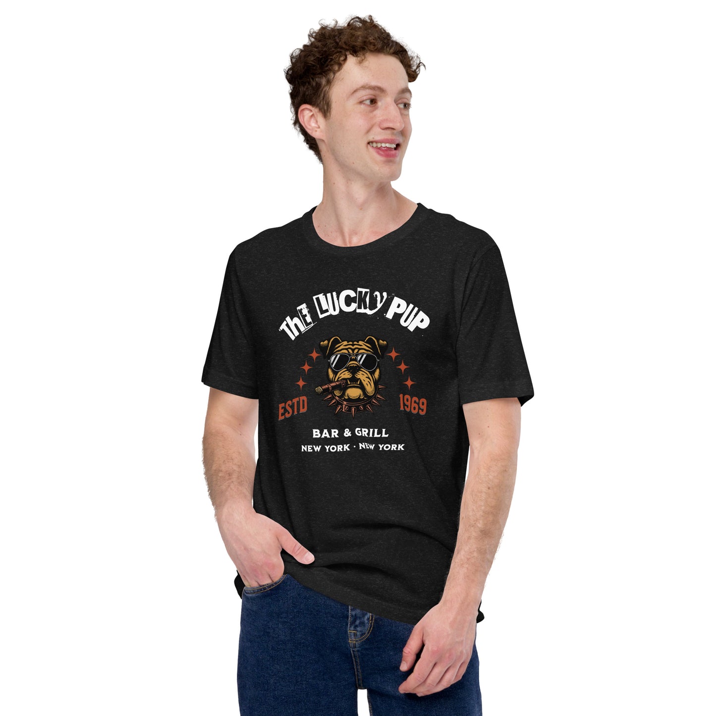 The Lucky Pup Bar & Grill (white lettering) Unisex t-shirt