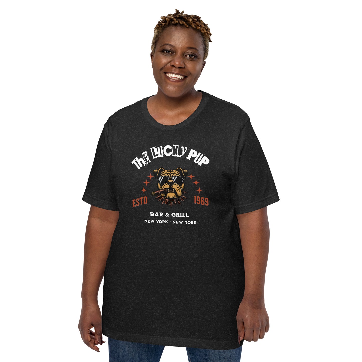 The Lucky Pup Bar & Grill (white lettering) Unisex t-shirt