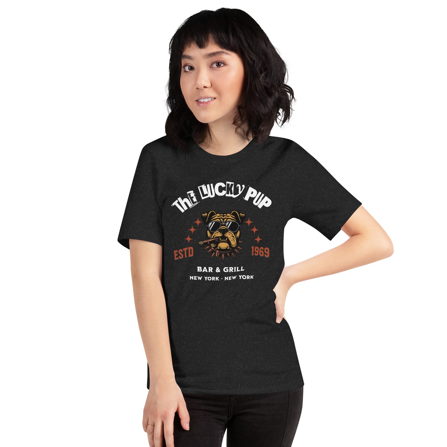 The Lucky Pup Bar & Grill (white lettering) Unisex t-shirt