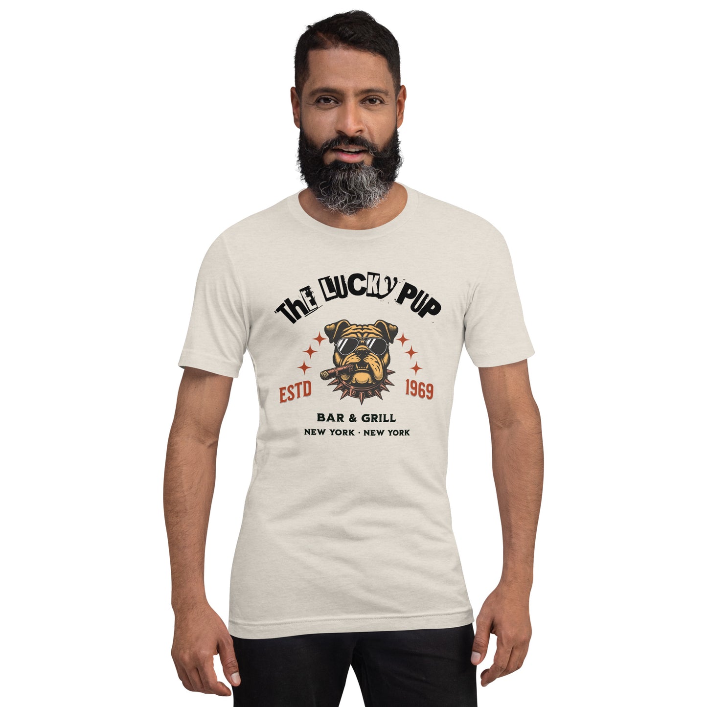 The Lucky Pup Bar & Grill (black lettering) Unisex t-shirt