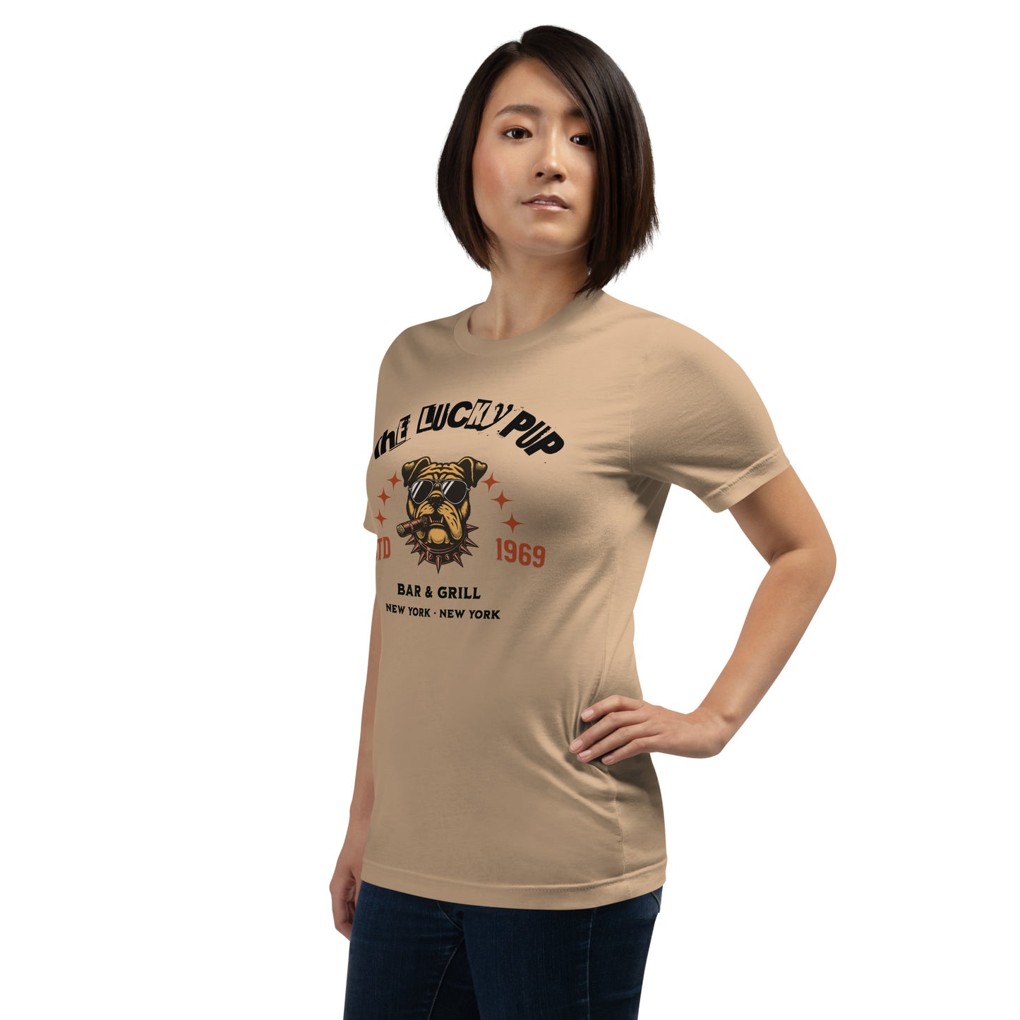 The Lucky Pup Bar & Grill (black lettering) Unisex t-shirt