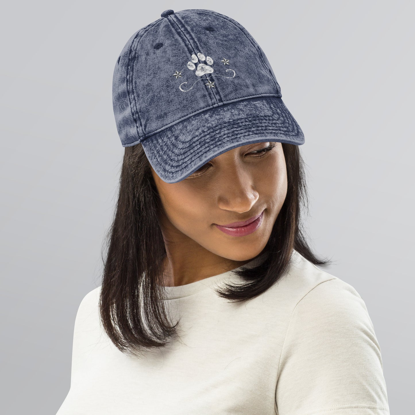 Starry Paw - Weathered Design Vintage Cotton Twill Cap