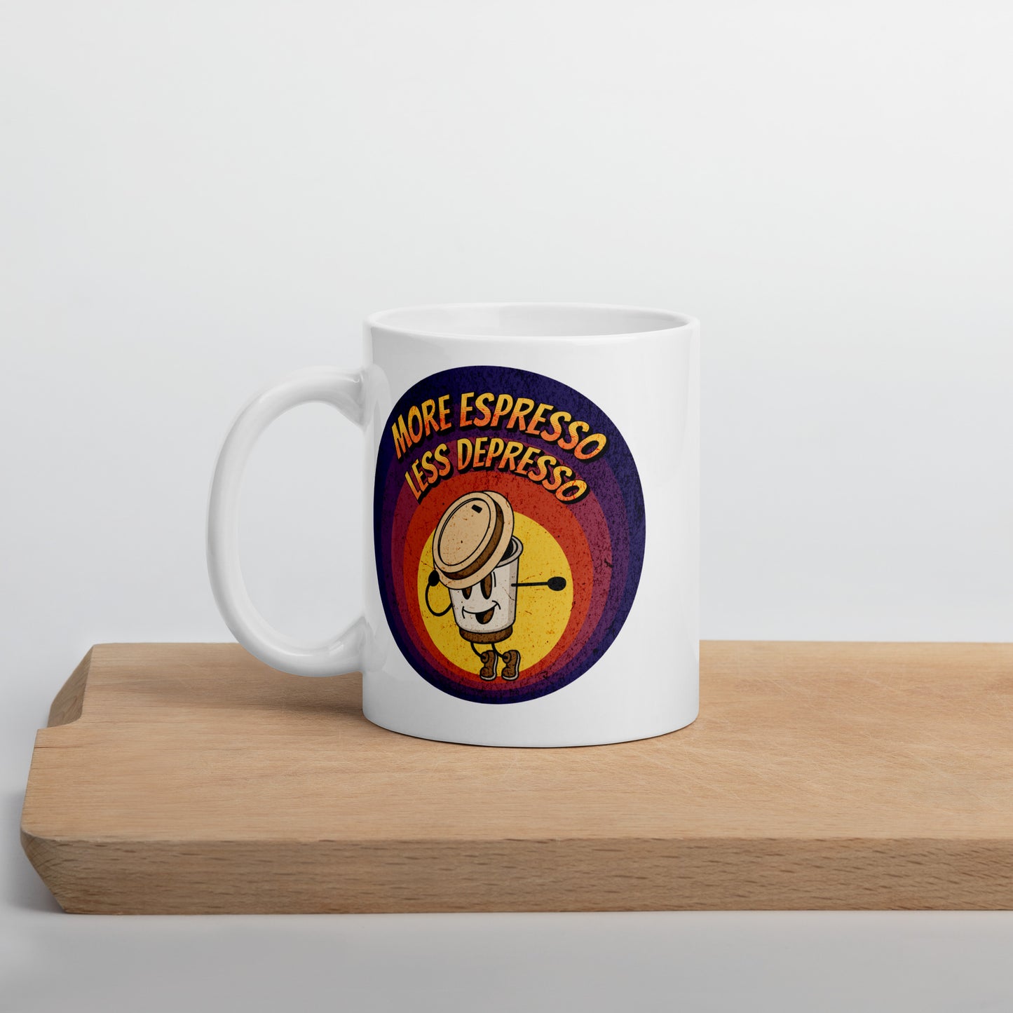 More Espresso Less Depresso White glossy mug