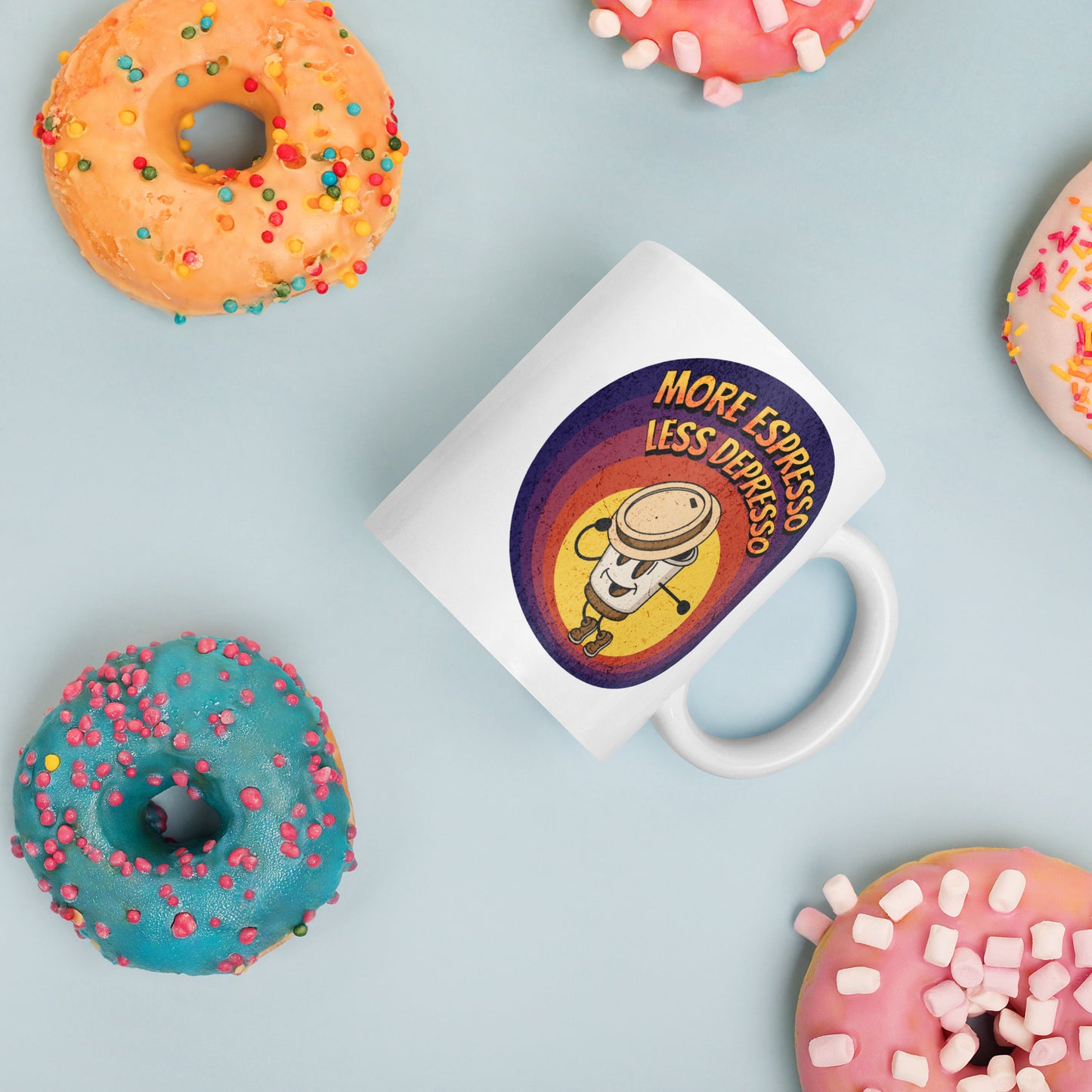 More Espresso Less Depresso White glossy mug