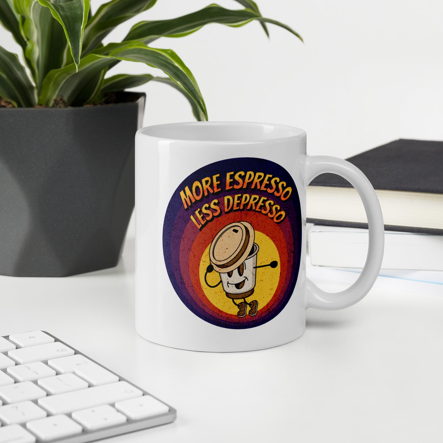 More Espresso Less Depresso White glossy mug
