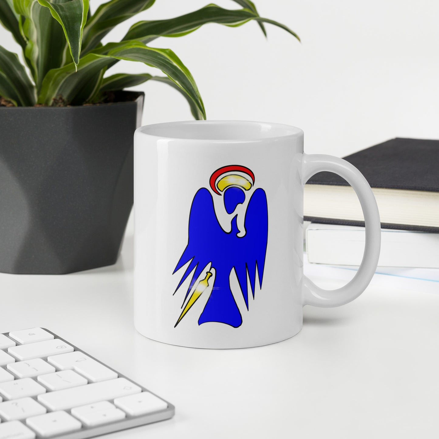 The Archangel Michael - Abstract Design White glossy mug