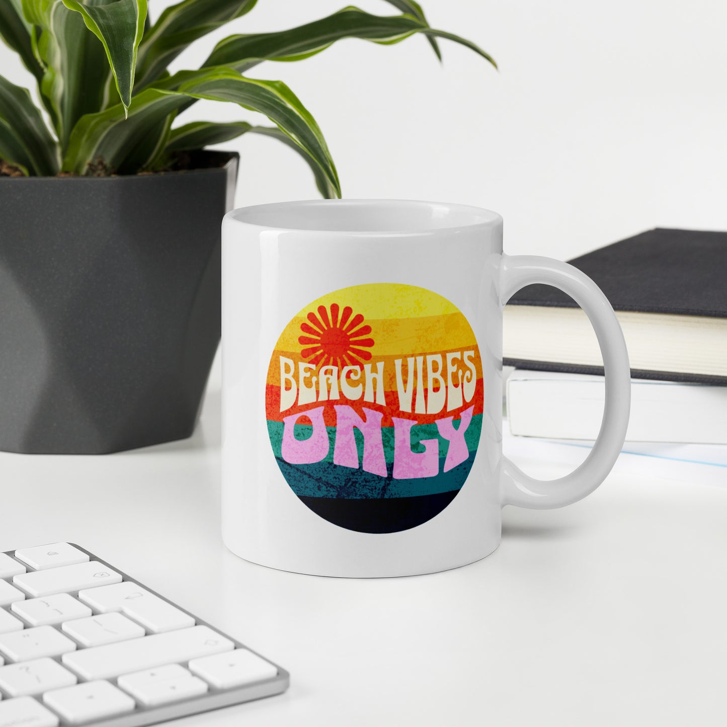 Beach Vibes Only White glossy mug