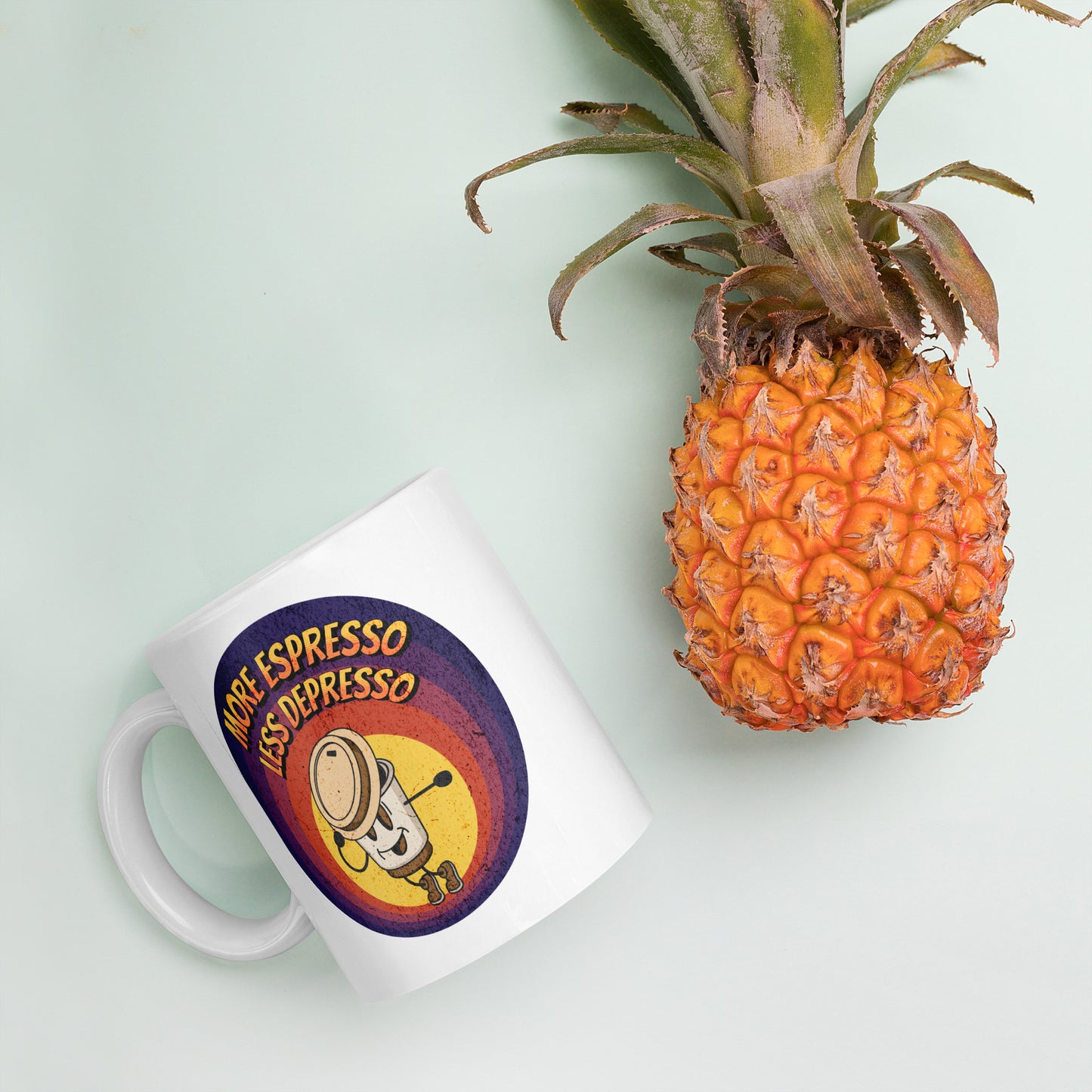 More Espresso Less Depresso White glossy mug
