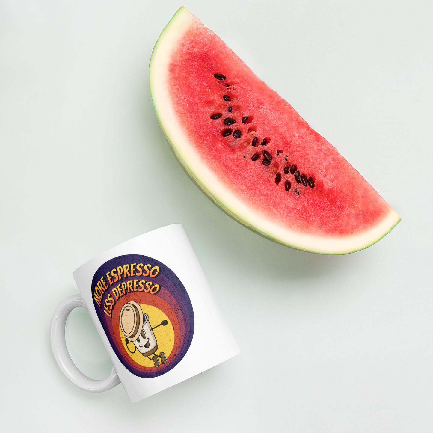 More Espresso Less Depresso White glossy mug