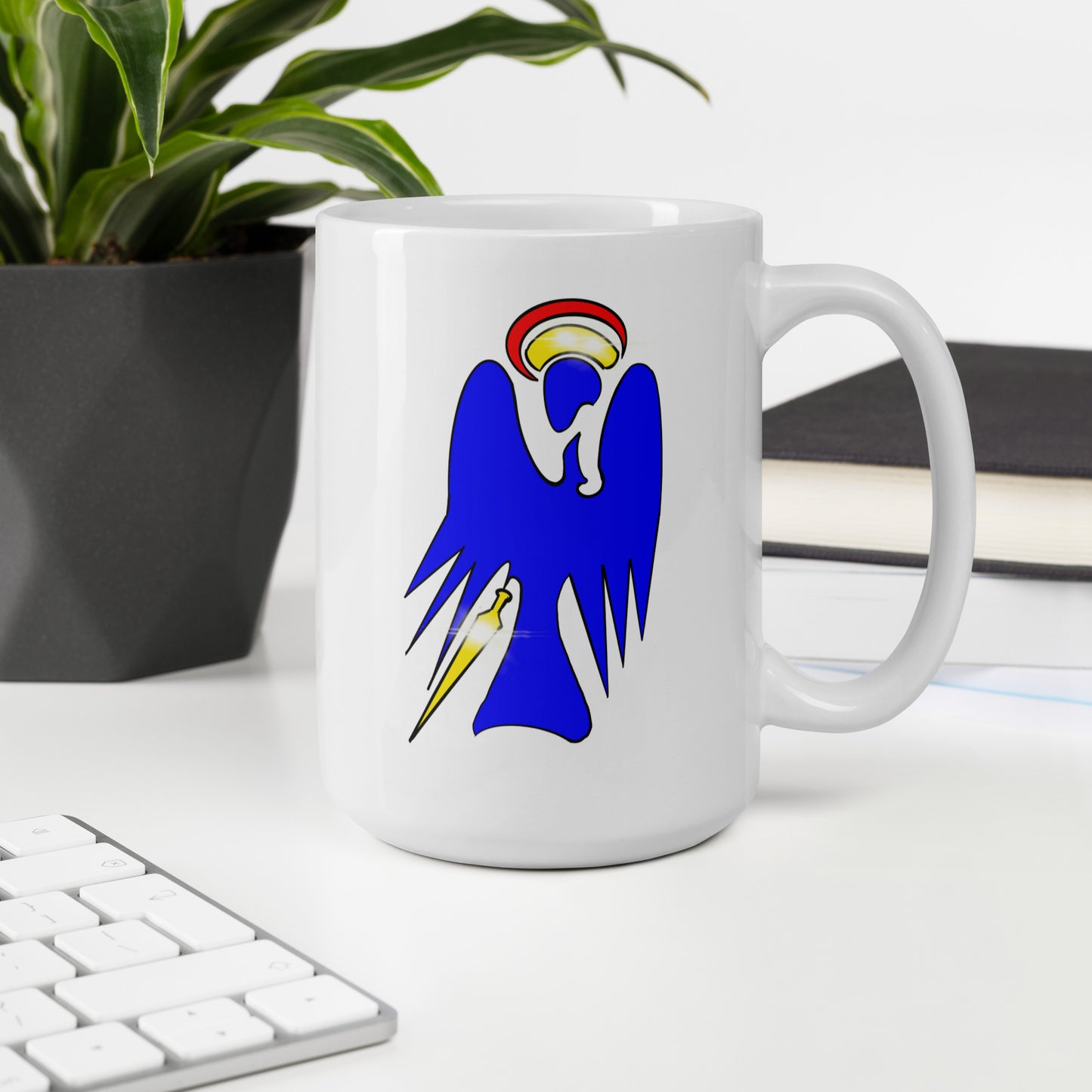 The Archangel Michael - Abstract Design White glossy mug