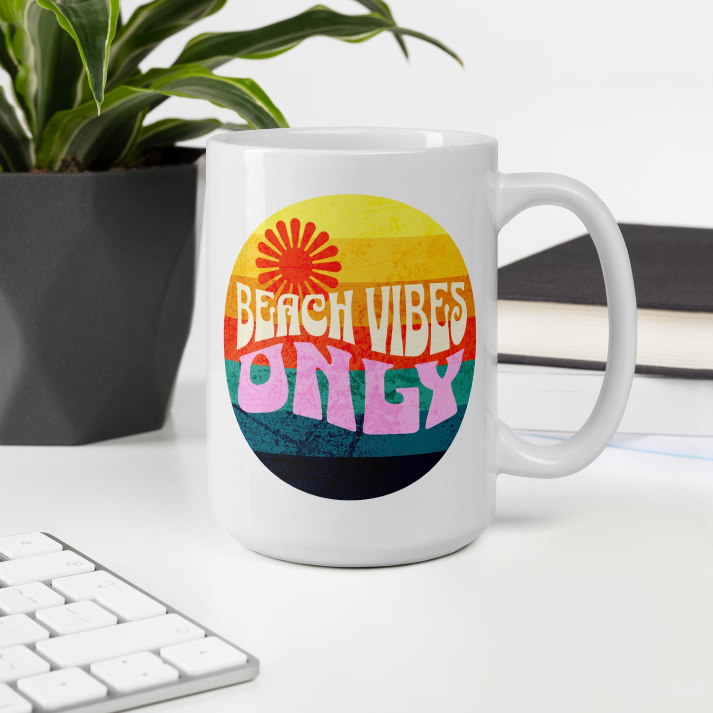 Beach Vibes Only White glossy mug