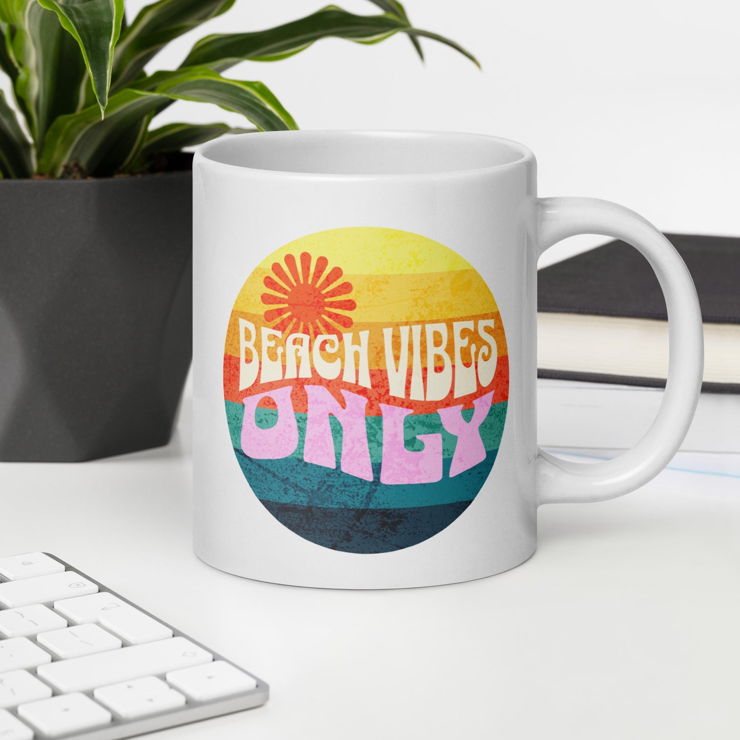 Beach Vibes Only White glossy mug