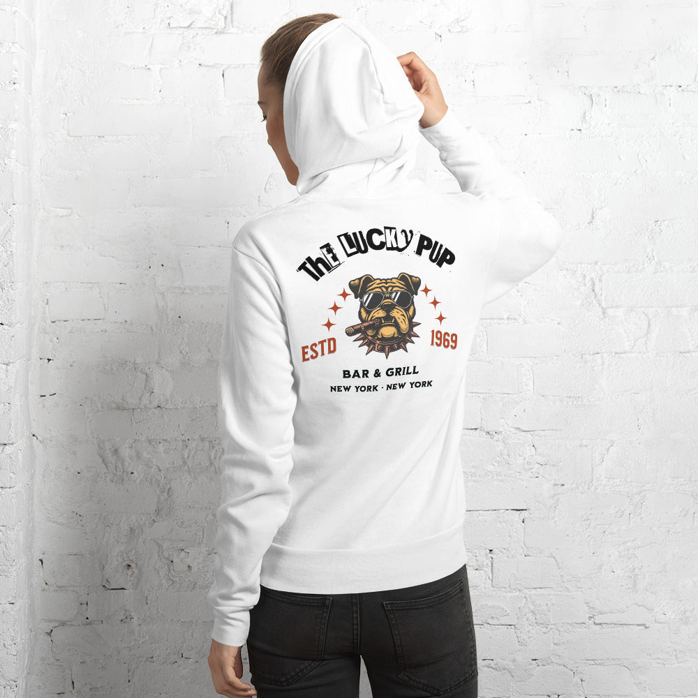The Lucky Pup Bar And Grill Unisex hoodie (white)