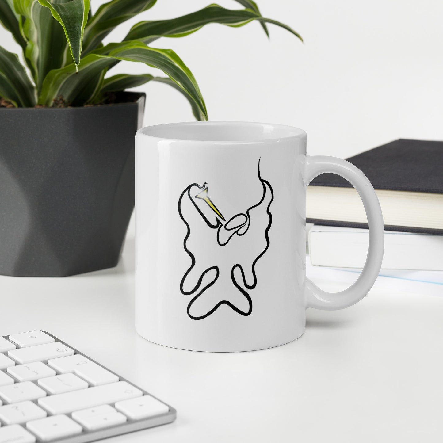 Abstract Archangel Gabriel design White glossy mug