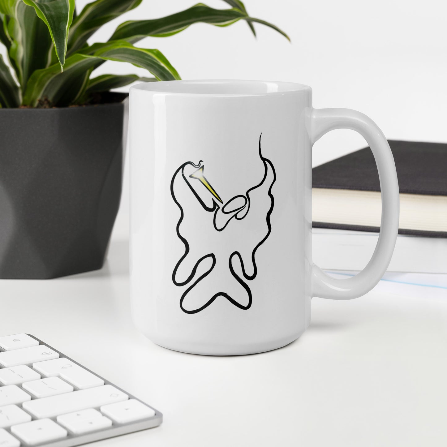 Abstract Archangel Gabriel design White glossy mug